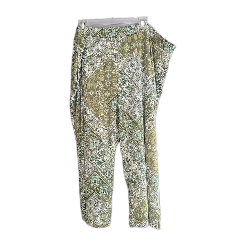 Susan Graver Passport Green Floral Medallion High Rise Pants Womans Plus Size 3X